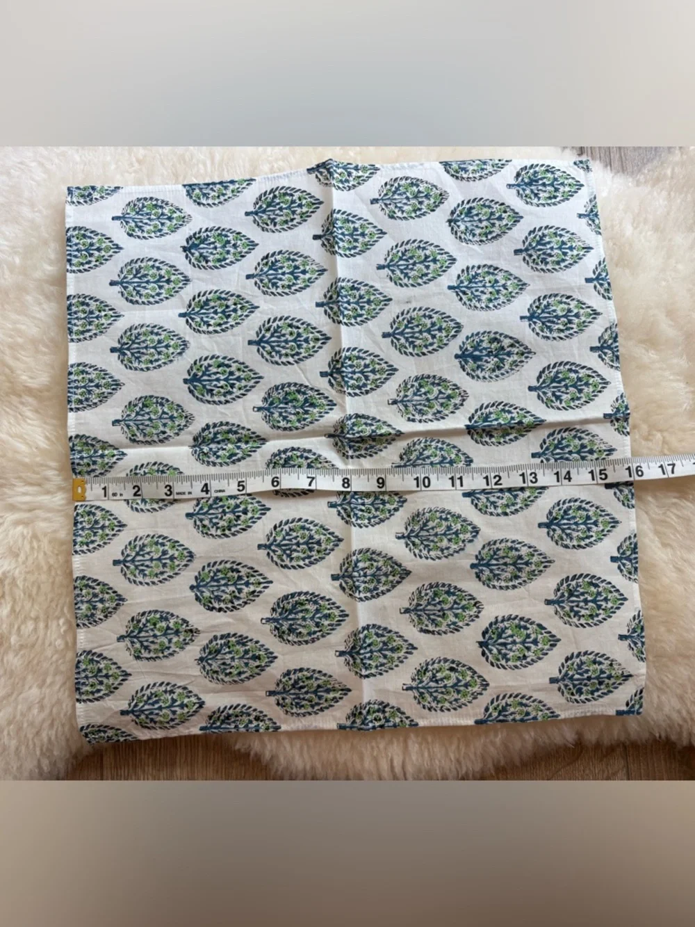 Set of 5 Block Print Cotton Napkins Floral Paisley Boho Coastal 16” Square